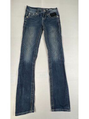 Miss Me Women 24 Straight Leg Blue Denim Embellished Cross Wing Jeans